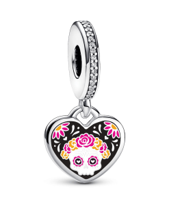 Engravable Day of the Dead Sugar Skull Heart Dangle Charm