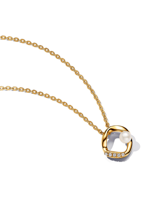 Organically Shaped Pave Circle & Treated Freshwater Cultured Pearl Collier Necklace - Image 2