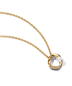 Organically Shaped Pave Circle & Treated Freshwater Cultured Pearl Collier Necklace