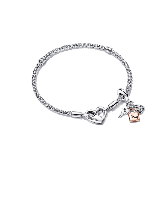 Pandora Moments Studded Chain Bracelet Triple Dangle Charm Set - Image 2