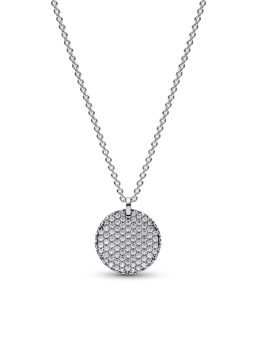 Pave Round Necklace and Hoop Earrings Set - Image 4