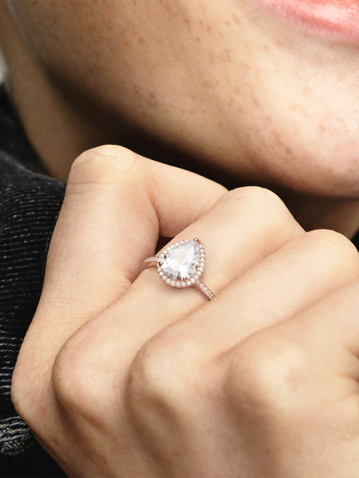 Sparkling Teardrop Halo Ring - Image 2
