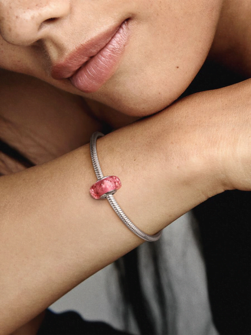 Wavy Fancy Pink Murano Glass Charm - Image 2