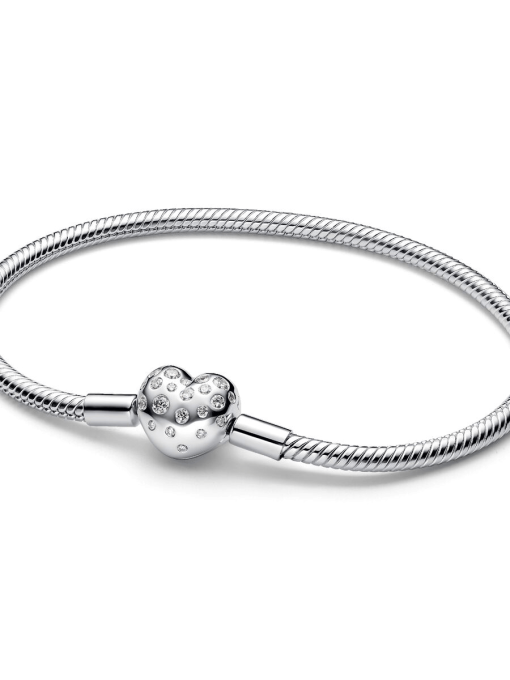 Pandora Sterling Silver Lab-grown Diamond Heart Clasp Snake Chain Bracelet - Image 2