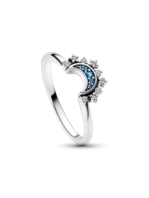 Celestial Blue Sparkling Moon Ring - Image 4