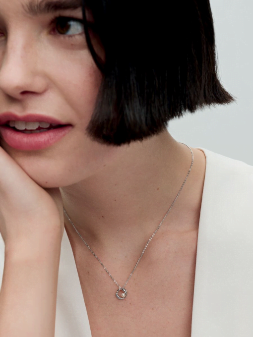 Organically Shaped Pave Circle & Treated Freshwater Cultured Pearl Collier Necklace - Image 3