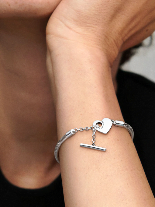 Pandora Moments Heart T-Bar Snake Chain Bracelet - Image 2
