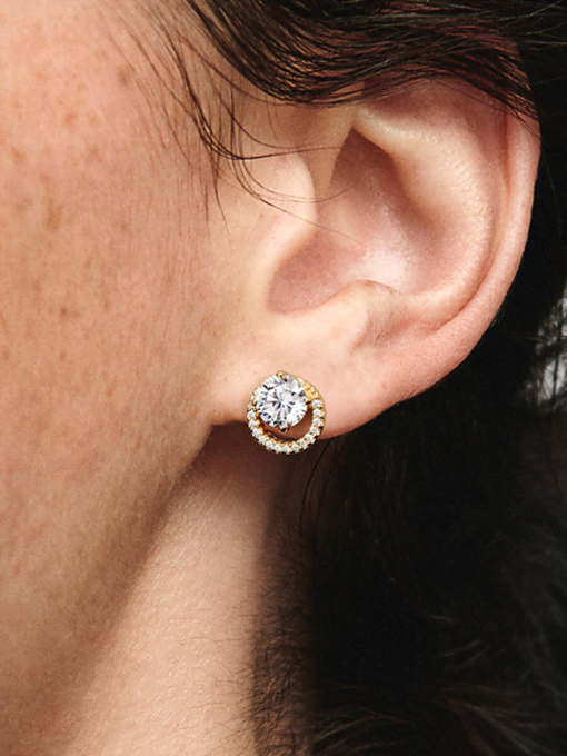 Sparkling Round Halo Stud Earrings - Image 2