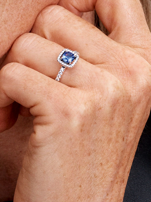 Sparkling Square Blue Halo Ring - Image 2