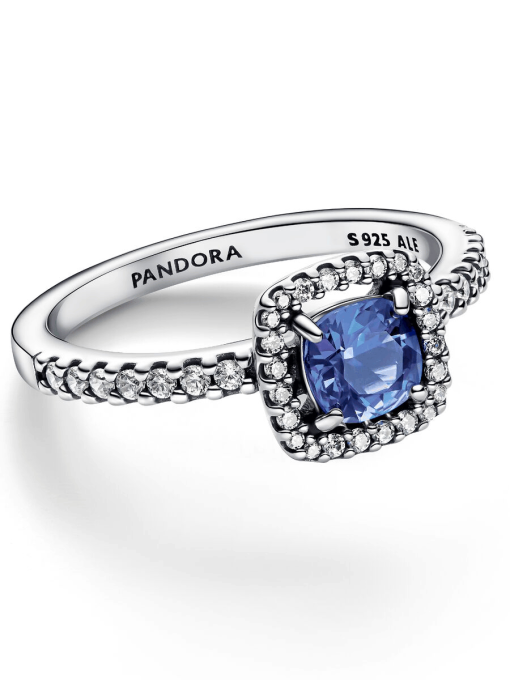 Sparkling Square Blue Halo Ring - Image 5