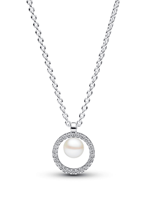 Treated Freshwater Cultured Pearl & Pave Collier Necklace - Image 2