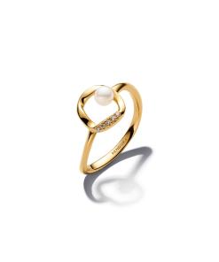Organically Shaped Pave Circle & Treated Freshwater Cultured Pearl Ring