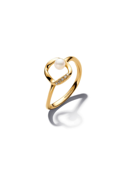 Organically Shaped Pave Circle & Treated Freshwater Cultured Pearl Ring