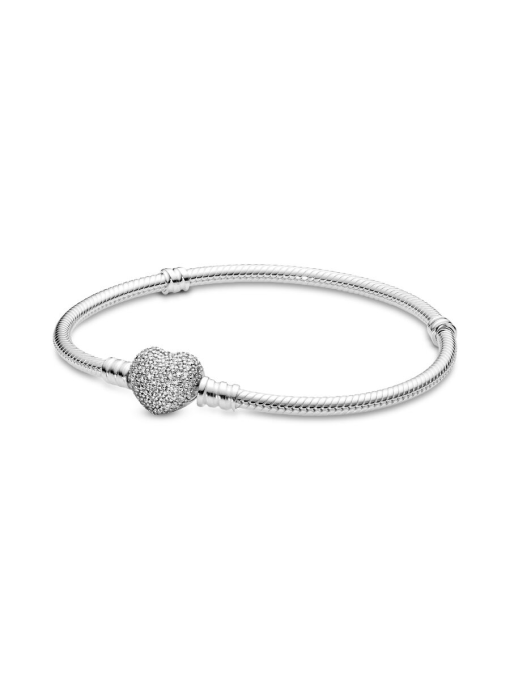 Moments Sparkling Heart & Snake Chain Bracelet - Image 3