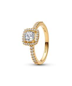 Sparkling Square Clear Halo Ring