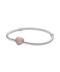 Pandora Moments Pave Heart Clasp Snake Chain Bracelet