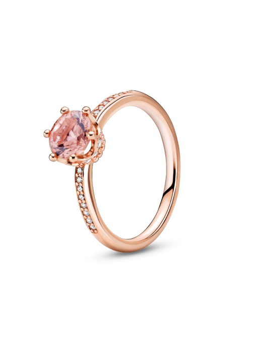 Pink Sparkling Crown Solitaire Ring - Image 3