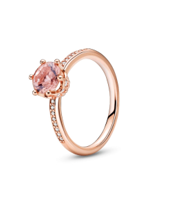 Pink Sparkling Crown Solitaire Ring