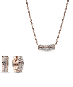 Pave Rose Double-row Necklace and Earring Set