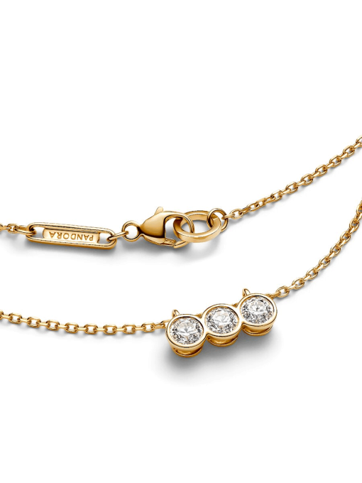 Pandora Era Bezel 14k Gold Triple Lab-grown Diamond Pendant Necklace - Image 5