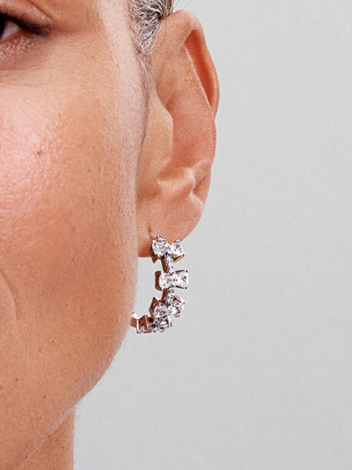 Sparkling Bow Row Hoop Earrings - Image 2