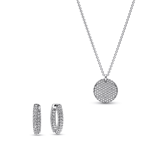 Pave Round Necklace and Hoop Earrings Set - Image 2