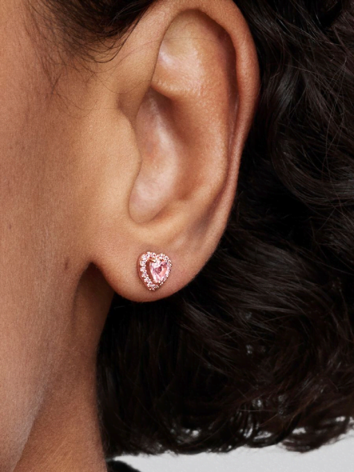 Pink Elevated Heart Stud Earrings - Image 2