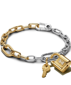 Two Tone Lock and Key Bracelet and Charm Set
