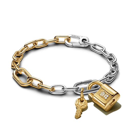 Two Tone Lock and Key Bracelet and Charm Set