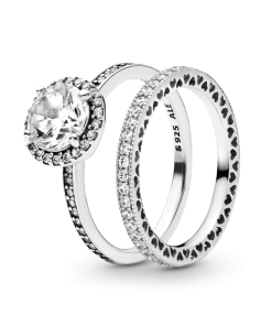 True Elegance Round Halo Ring Set