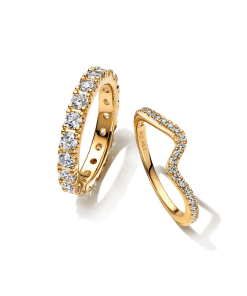 Sparkling Eternity and Wave Ring Set