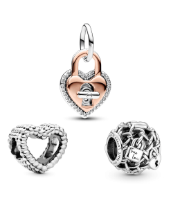 Heart and Padlock Charm Trio