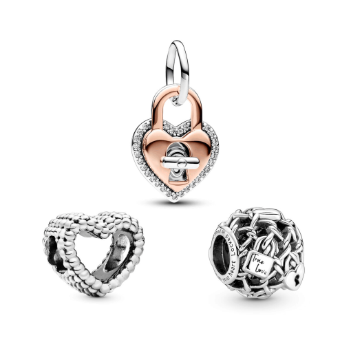 Heart and Padlock Charm Trio