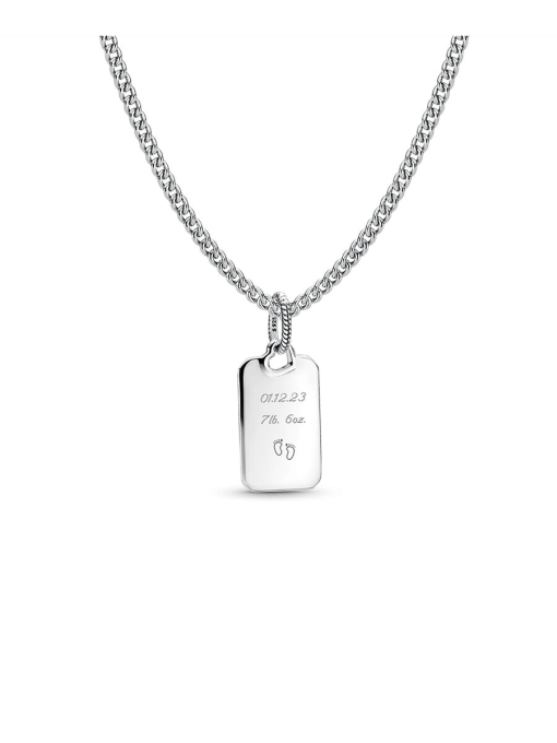 Engravable Rectangle Tag Pendant Necklace Set - Image 2