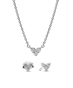 Triple Stone Heart Necklace and Earrings Set