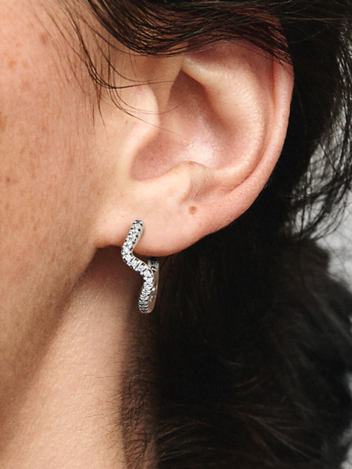 Sparkling Wave Hoop Earrings - Image 2