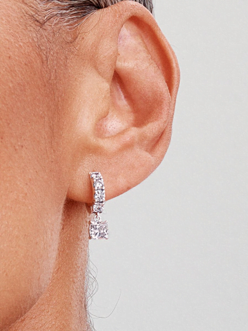 Pave Dangle Hoop Earrings - Image 2
