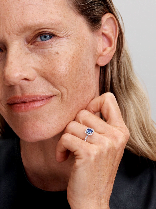 Sparkling Square Blue Halo Ring - Image 4