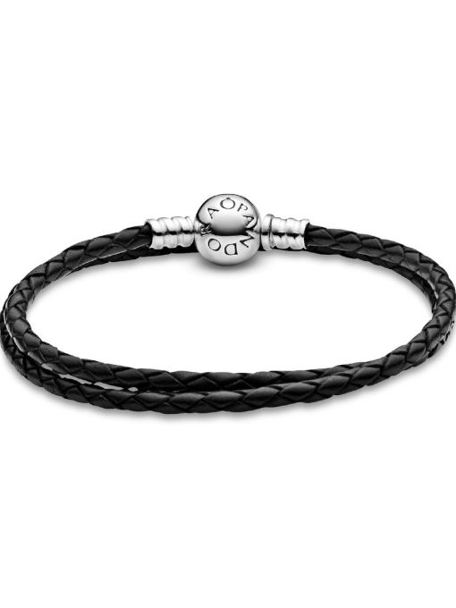 Pandora Moments Double Black Leather Bracelet - Image 6