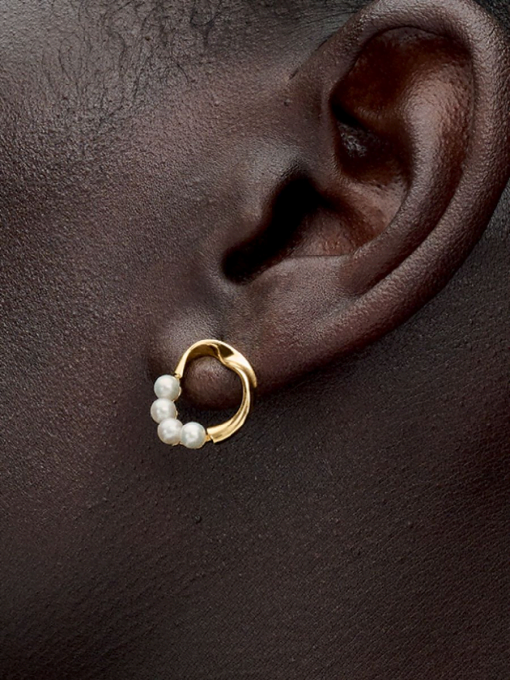 Organically Shaped Circle & Treated Freshwater Cultured Pearls Stud Earrings - Image 2