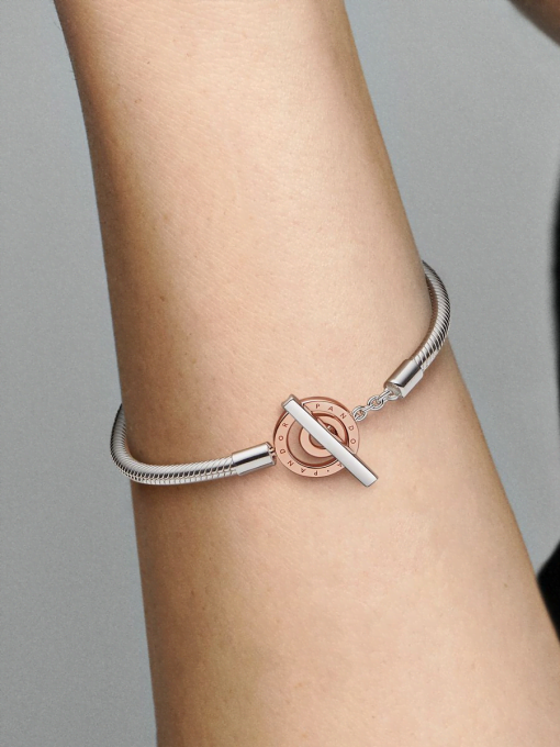 Pandora Moments Two-tone Logo T-Bar Snake Chain Bracelet - Image 2