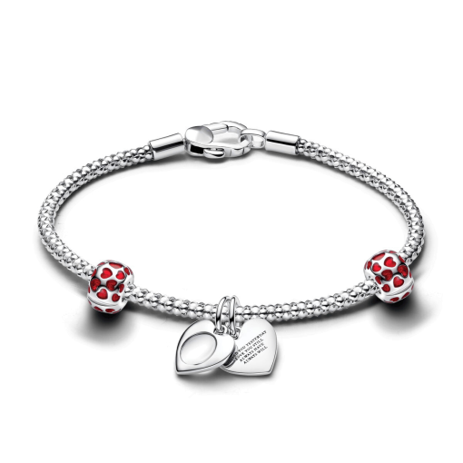 Engravable Double Heart Charm Bracelet Set - Image 2