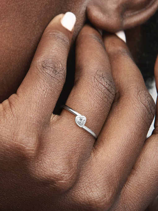 Clear Tilted Heart Solitaire Ring - Image 2