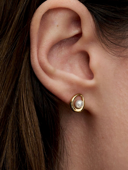 Organically Shaped Oval & Treated Freshwater Cultured Pearl Stud Earrings - Image 2