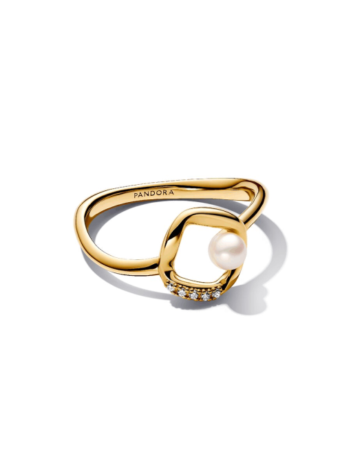 Organically Shaped Pave Circle & Treated Freshwater Cultured Pearl Ring - Image 5