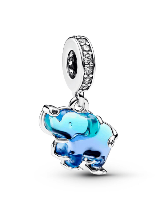 Blue Murano Glass Elephant Dangle Charm - Image 3
