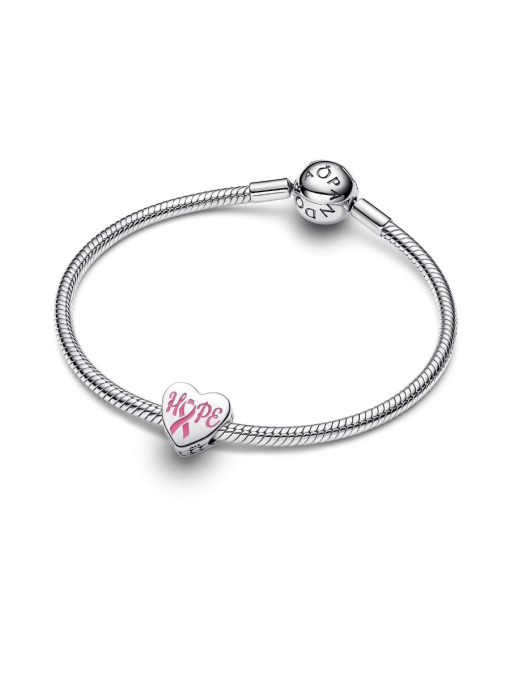 Hope heart sterling silver charm with pink enamel - Image 3