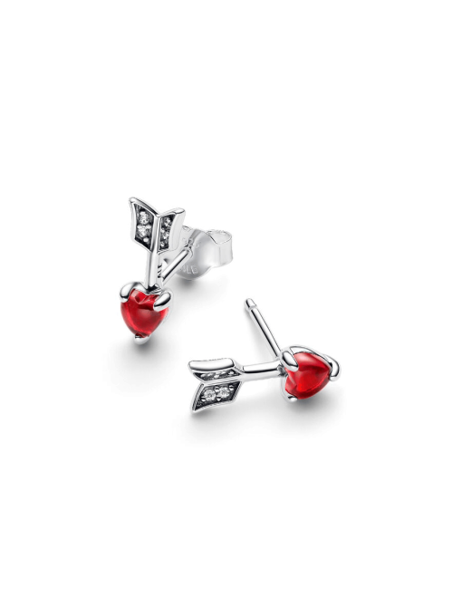 Arrow & Murano Glass Heart Stud Earrings - Image 4