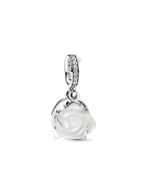 White Rose in Bloom Double Dangle Charm - Image 3