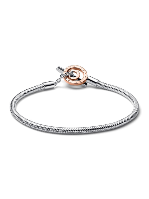 Pandora Moments Two-tone Logo T-Bar Snake Chain Bracelet - Image 5